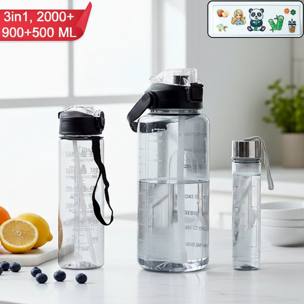 3 In 1 Multipurpose Water Bottle Set(2000 Ml+ 900 Ml+ 500 Ml 3 Pc Set)