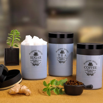 5766 Accurate Seal Tea Sugar Coffee Container - 3 Pcs Plastic Damru Shaped Tea Coffee Sugar Canisters Jar New Airtight Food Seal Containers For Salt Dry Fruit Grocery Multicolor (3 Pcs Set)