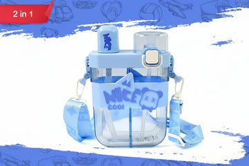 2in1 Dual Compartment Water Bottle With Straw And Adjustable Shoulder Straps (1 Pc  Multi Color)