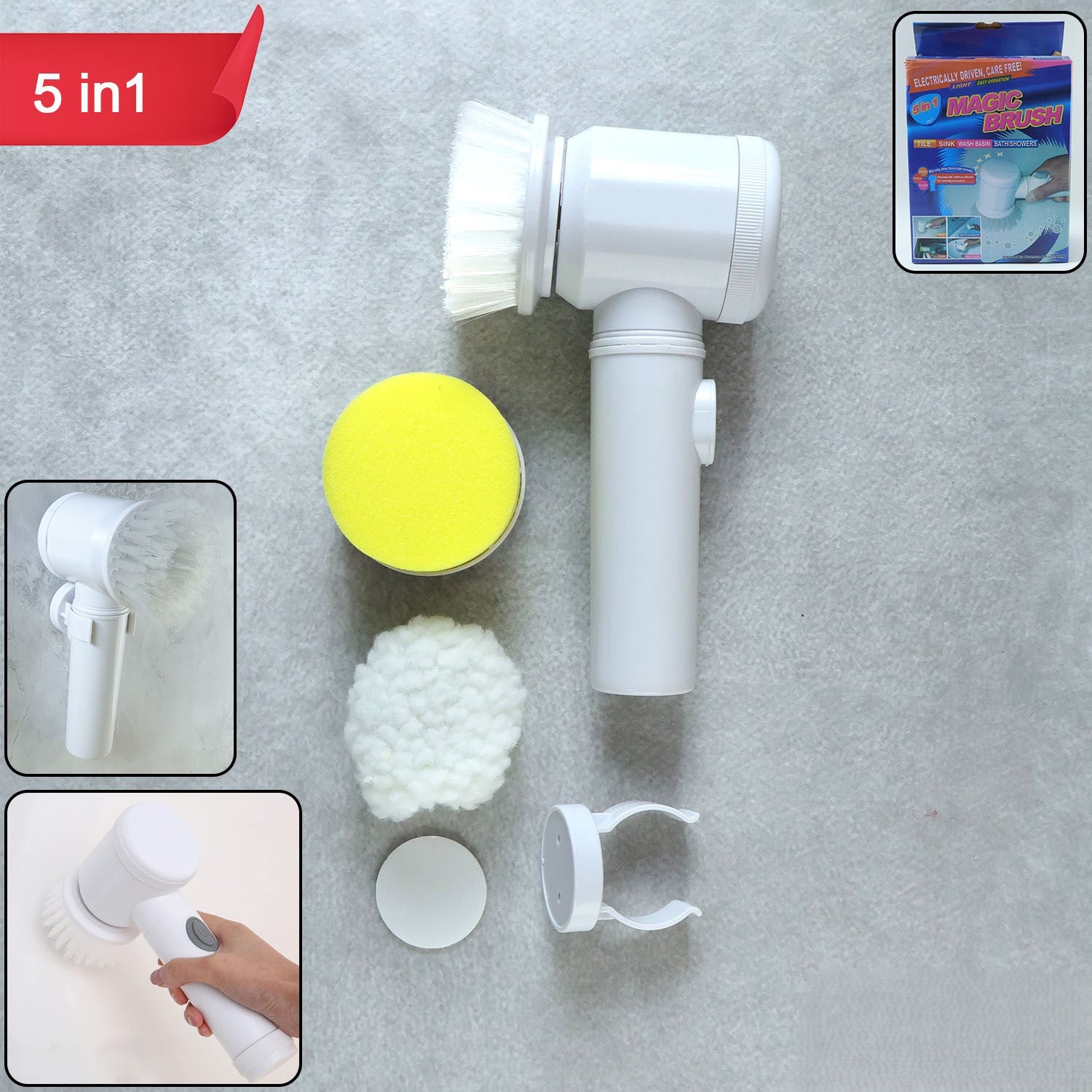 5-in-1 Electric Cleaning Spin Brush with Multiple Replaceable Heads