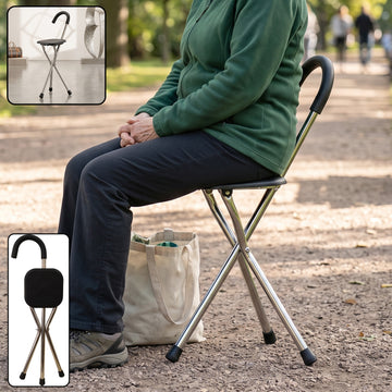 Folding Walking Stick With Seat 3 Leg Cane Stool Chair Support Stand (1 Pc)