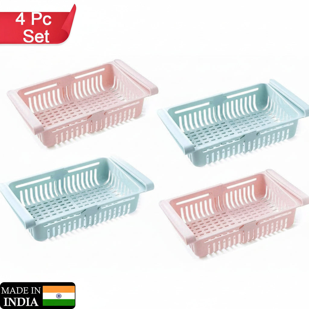 113 Adjustable Fridge Storage Basket Fridge Racks Tray Sliding Storage Racks (4 Pc Set)